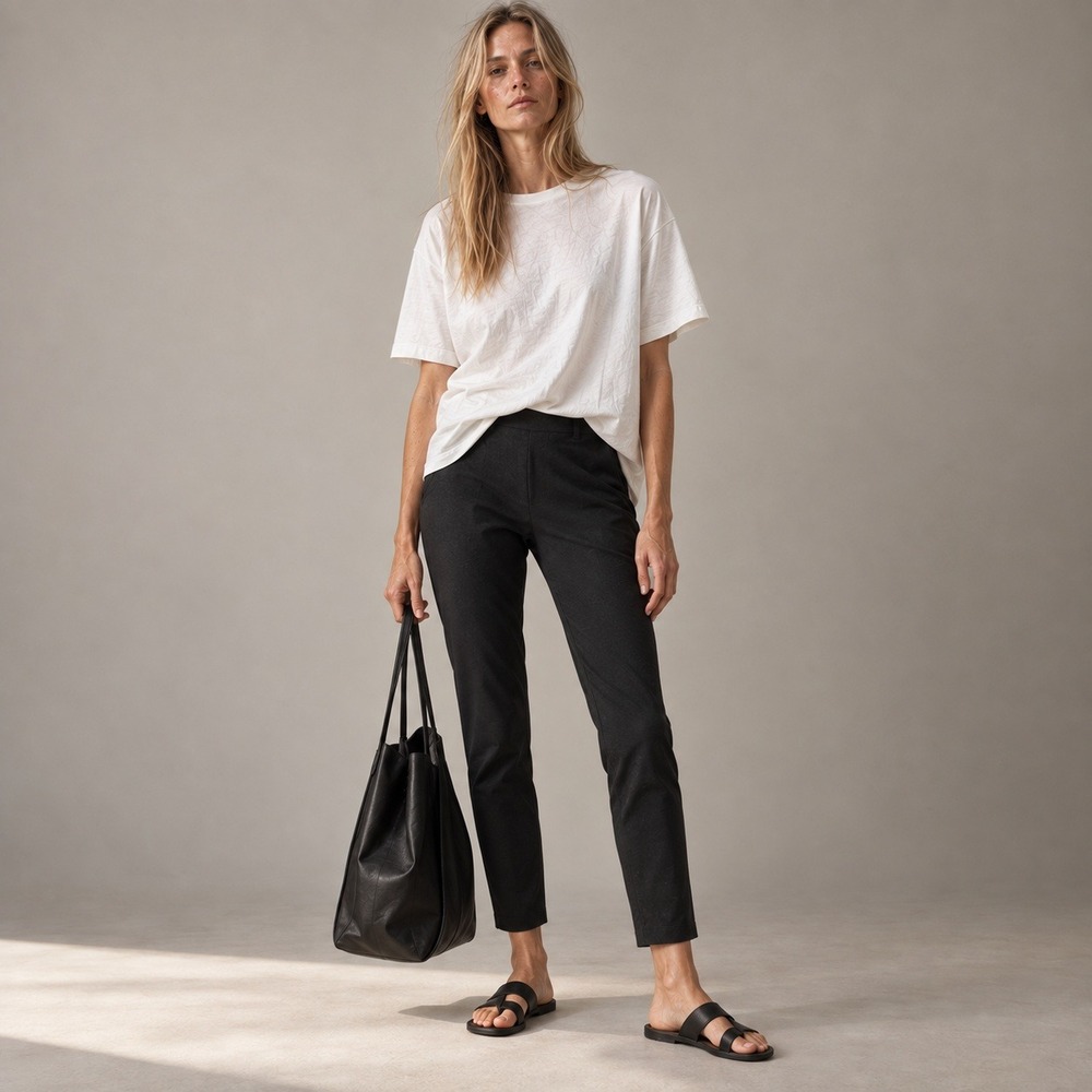 Eileen Fisher Black Ponte Pull On Pants Melange SP